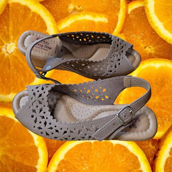 Spring Step Strap Back Open Toe Tan Wedge Sandals‎ Size 42 - Picture 5 of 7